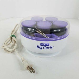 Conair Big Curls 1 1/2" Flocked Large Hot Rollers 5 Curler Clips Travel Purple